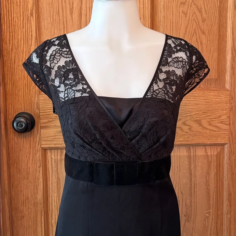 BANANA REPUBLIC Black Lace Cap Sleeve Velvet Bow Midi Cocktail Dress